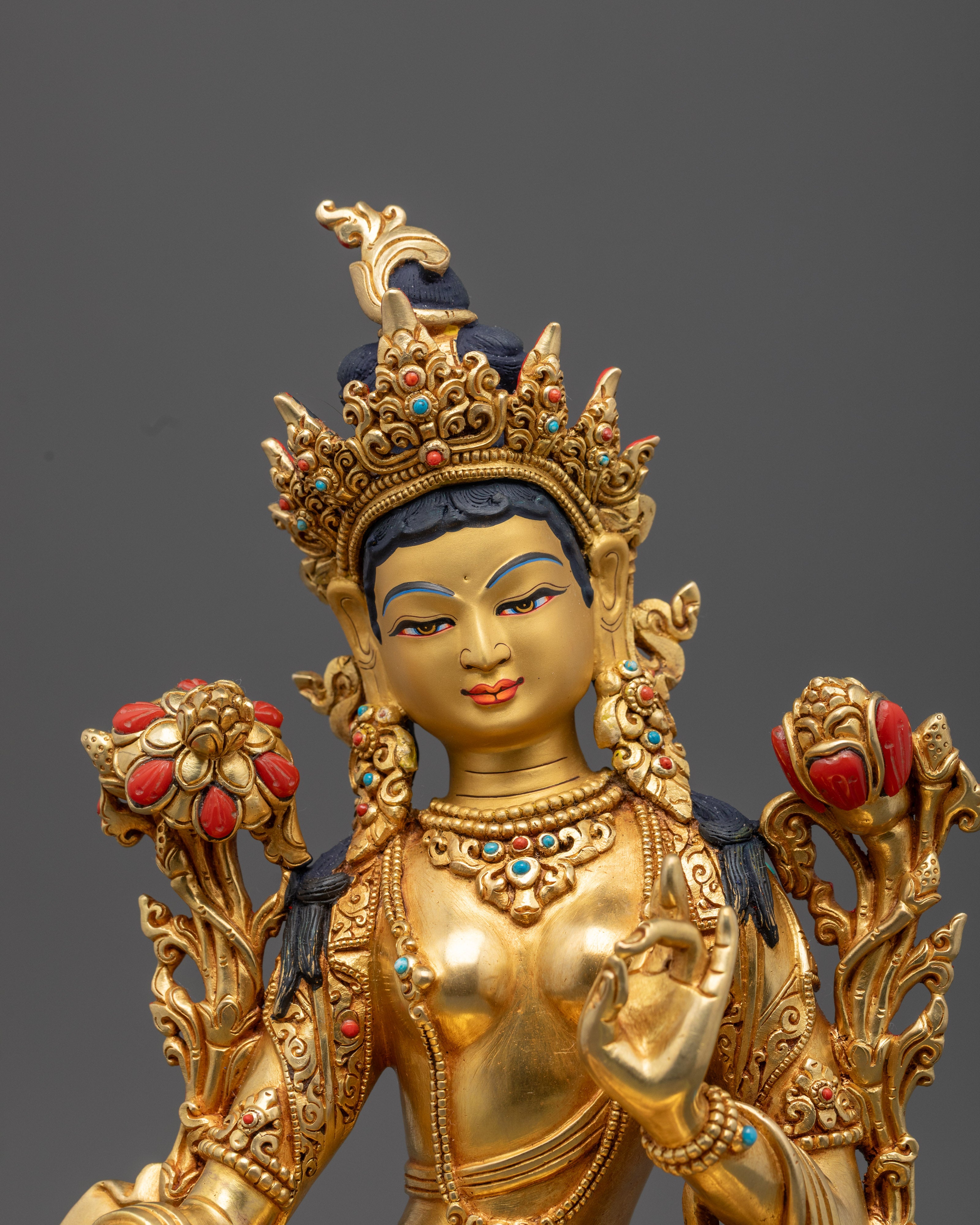 10.5" Green Tara Statue |  Handcrafted Dolma Statue