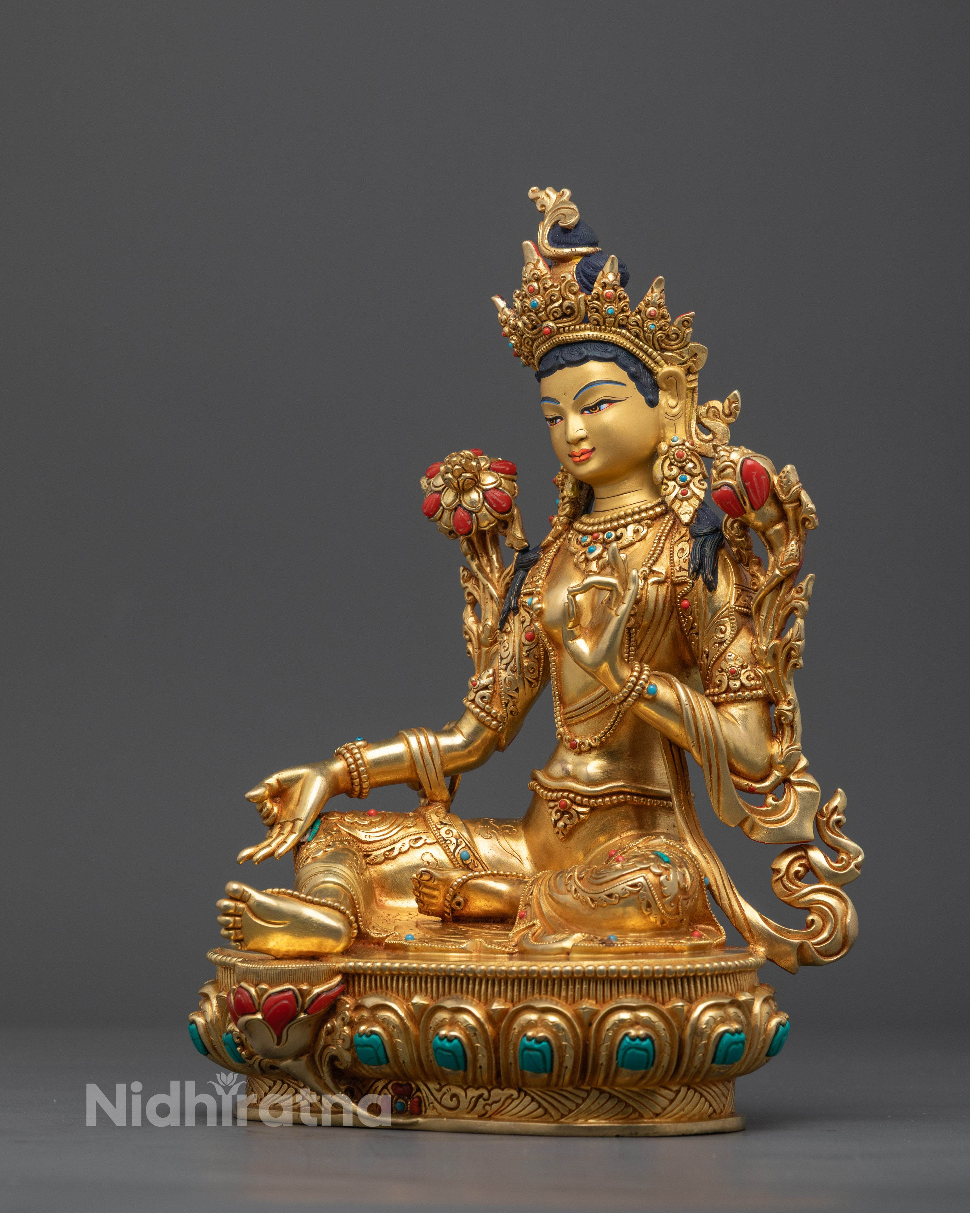 10.5" Green Tara Statue |  Handcrafted Dolma Statue