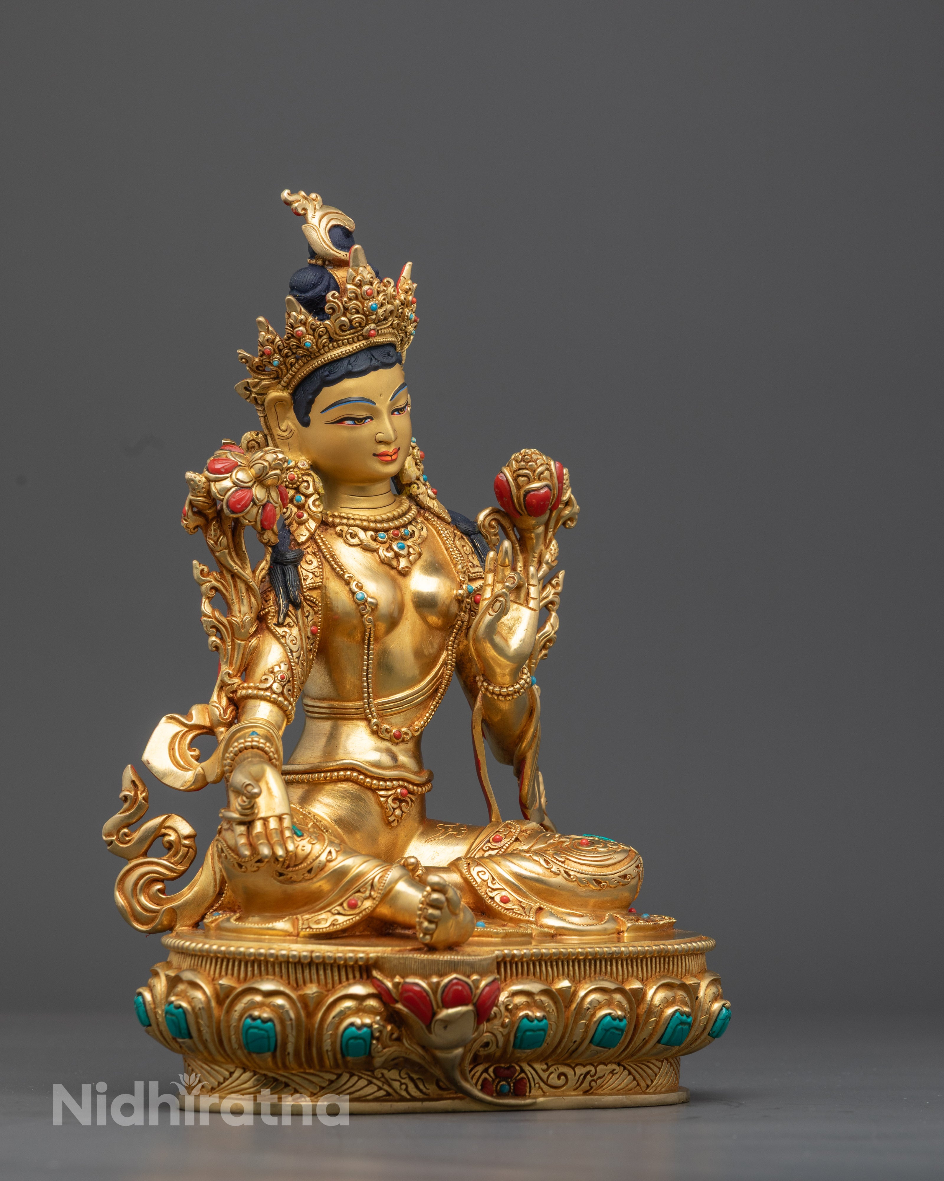10.5" Green Tara Statue |  Handcrafted Dolma Statue