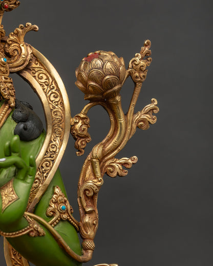 Swift Protector Green Tara Sculpture | Acrylic-Painted Buddhist Statue