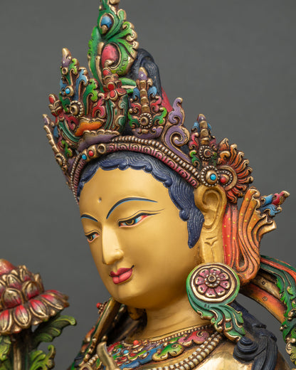 Elegant Green Tara Statue – Buddhist Compassionate Goddess Sculpture