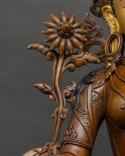 Green Tara Oxidized Statue | 28" Life-Size Buddhist Goddess Idol