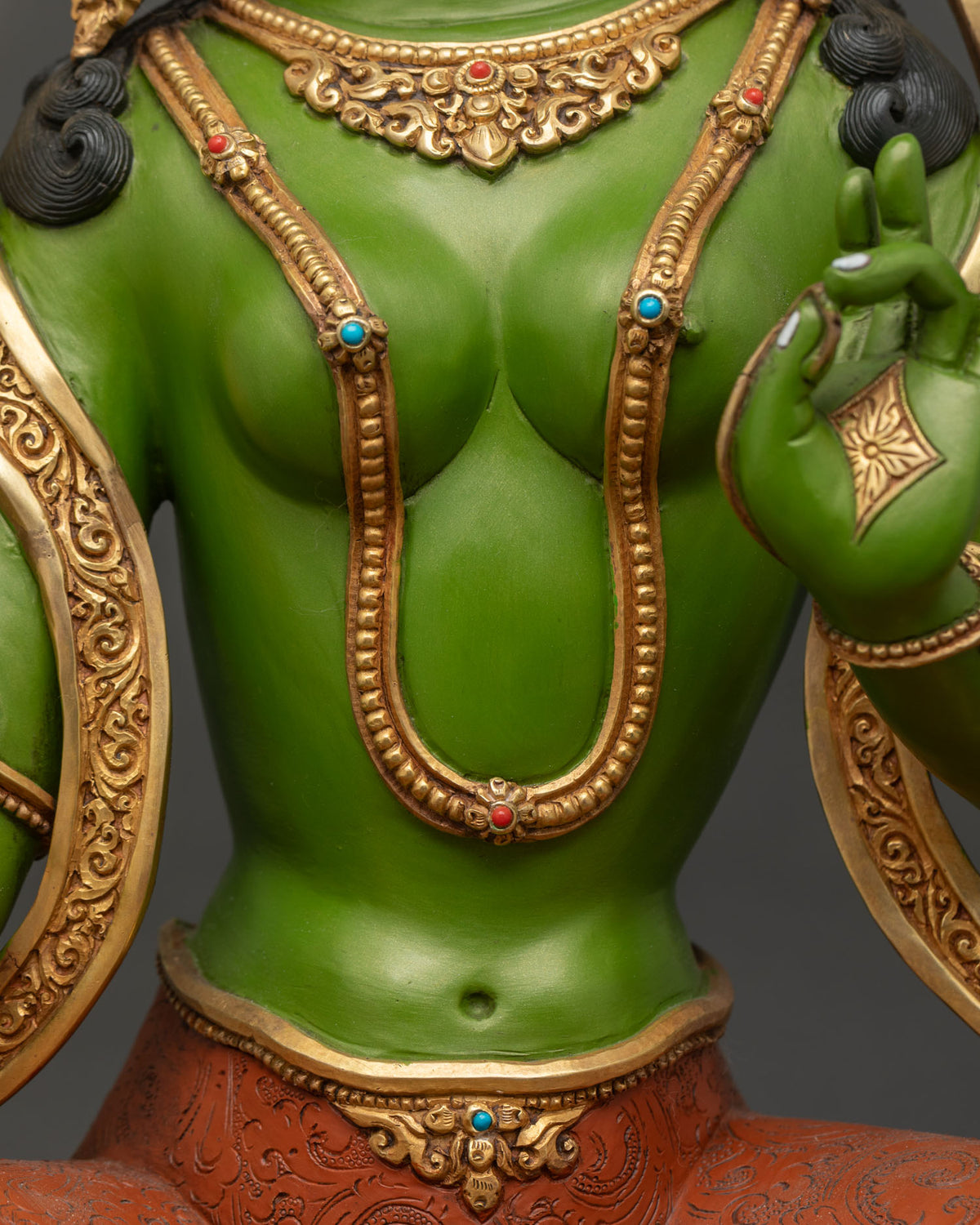 Swift Protector Green Tara Sculpture | Acrylic-Painted Buddhist Statue