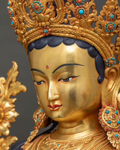 Green Tara Statue (75cm) | Fully Gold Fire-Gilded Buddhist Sculpture