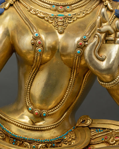 Enthroned Green Tara Statue | 29-Inche Tall Handmade Buddhist Figurine