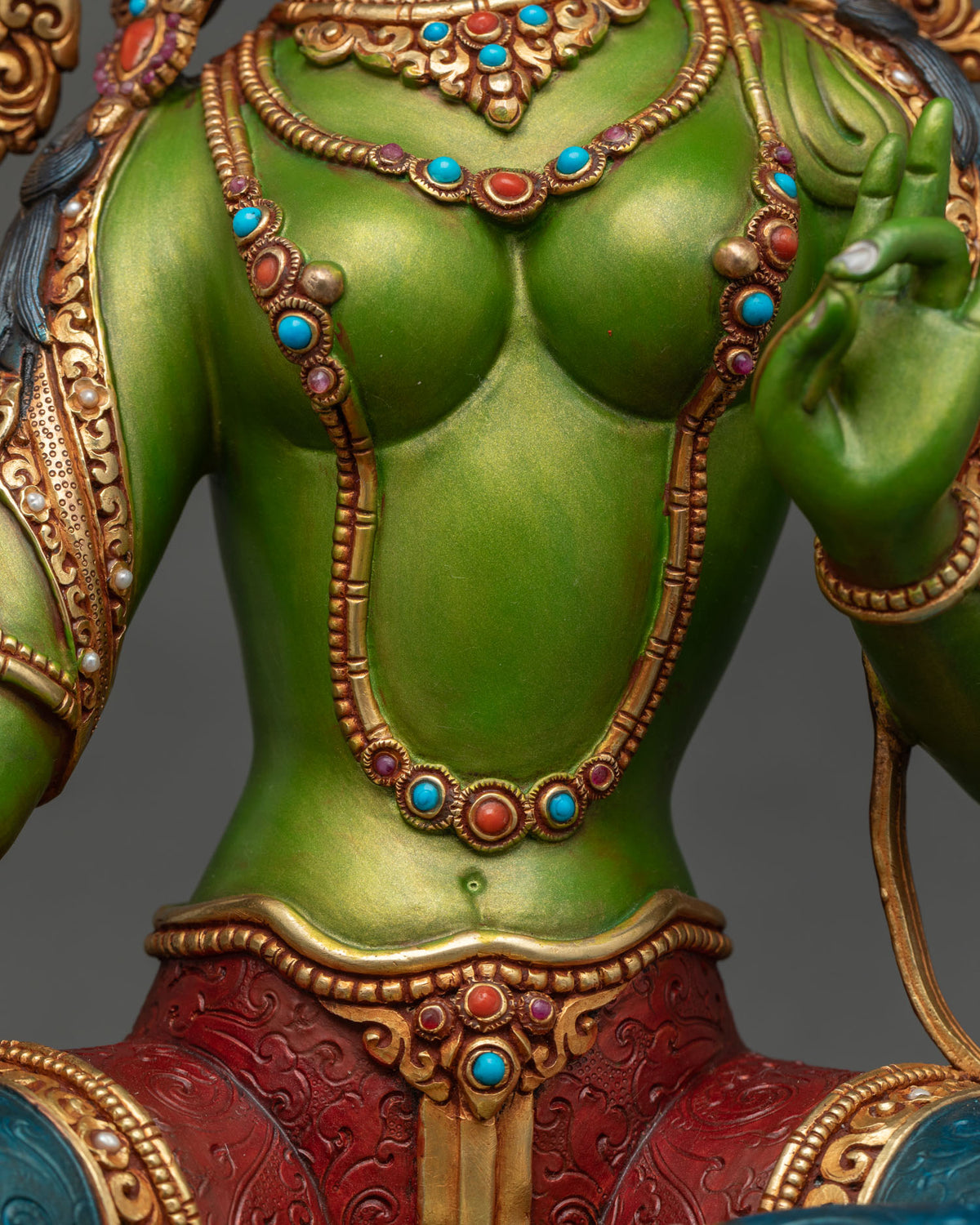 Acrylics-Painted Green Tara Statue - Goddess of Universal Compassion