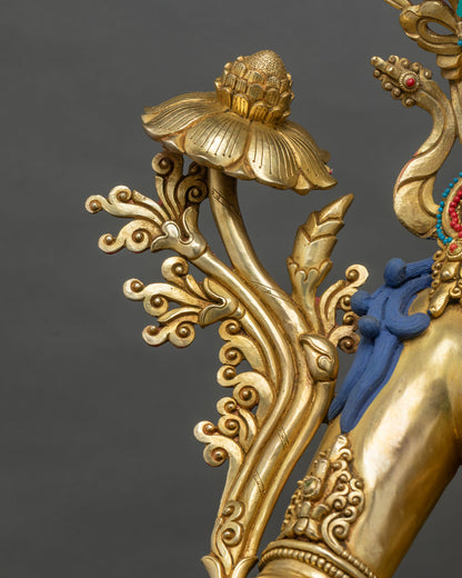 Enthroned Green Tara Statue | 29-Inche Tall Handmade Buddhist Figurine