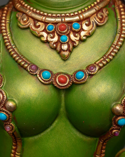 Acrylics-Painted Green Tara Statue - Goddess of Universal Compassion