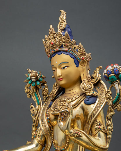 Blessed Green Tara | 24K Gold Gilded Copper Sculpture