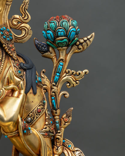 Beautiful Green Tara Statue from Nepal – Tibetan Buddhist Altarpiece