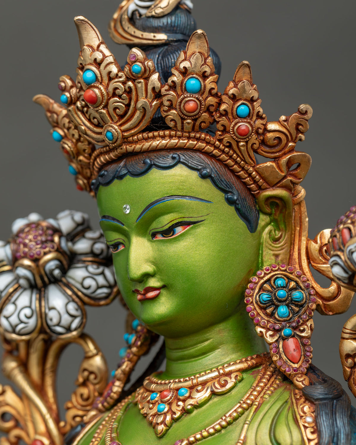 Acrylics-Painted Green Tara Statue - Goddess of Universal Compassion