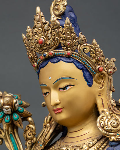 Blessed Green Tara | 24K Gold Gilded Copper Sculpture