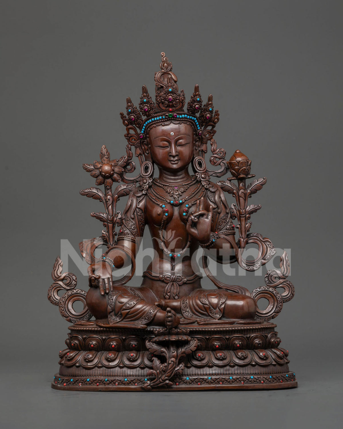 Hand-Painted Oxidized Green Tara Statue