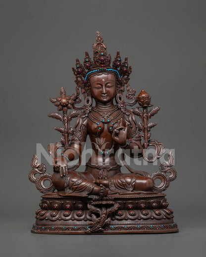 Hand-Painted Oxidized Green Tara Statue