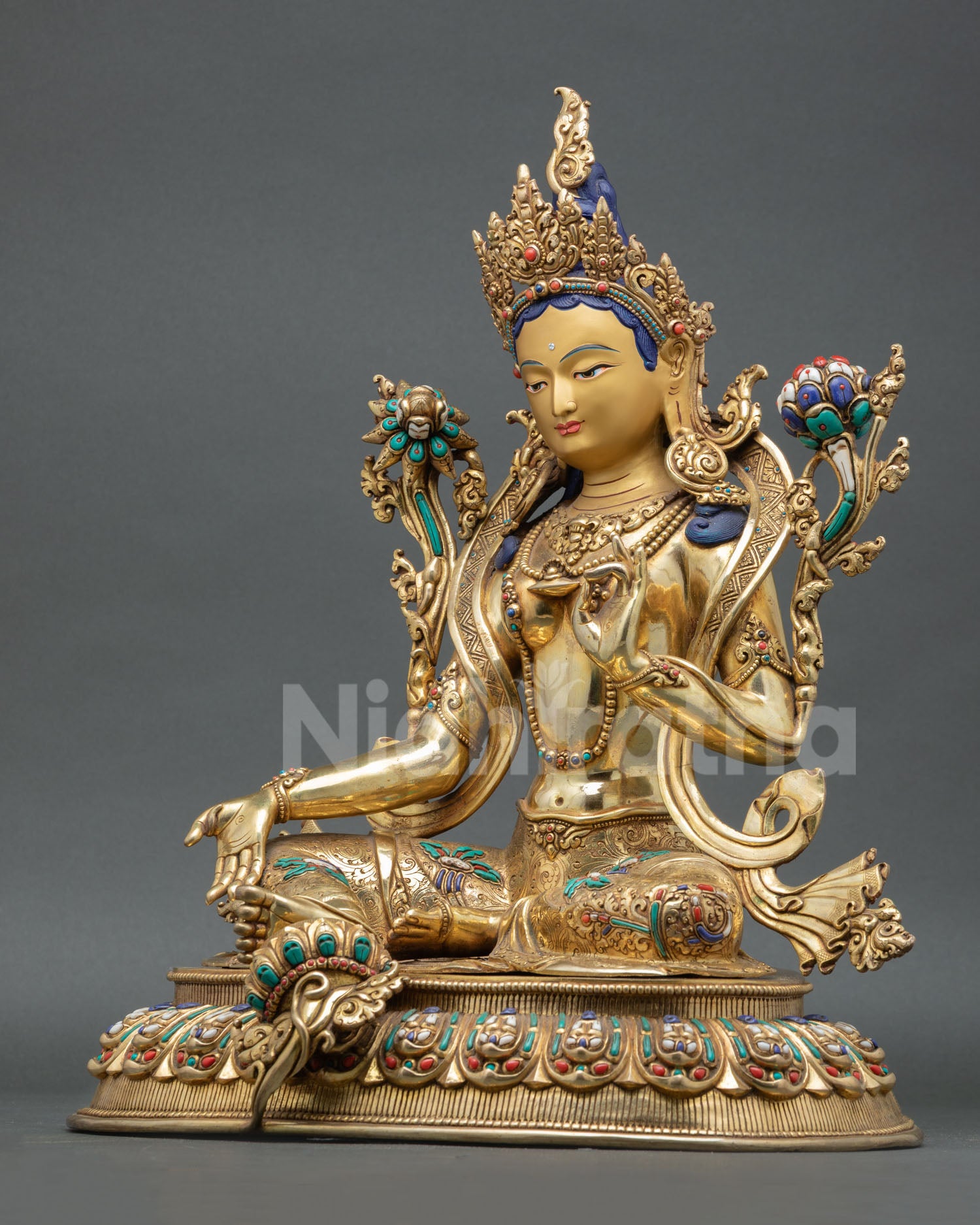Blessed Green Tara | 24K Gold Gilded Copper Sculpture