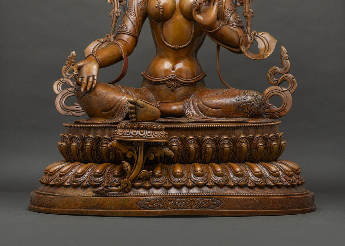 Green Tara Oxidized Statue | 28" Life-Size Buddhist Goddess Idol