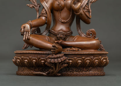 Green Tara Statue for Meditation – Chemically Oxidized Copper Idol