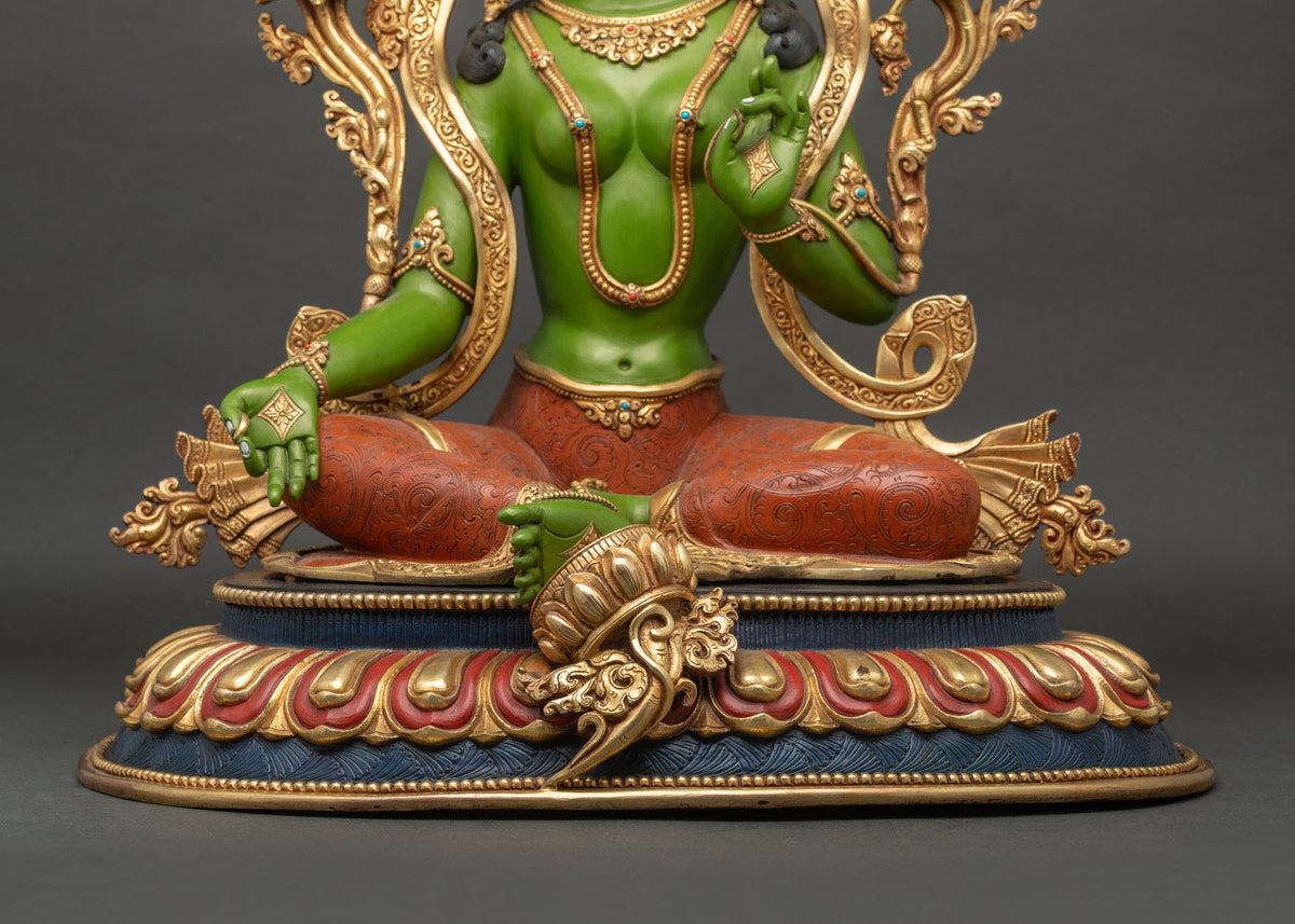 Swift Protector Green Tara Sculpture | Acrylic-Painted Buddhist Statue