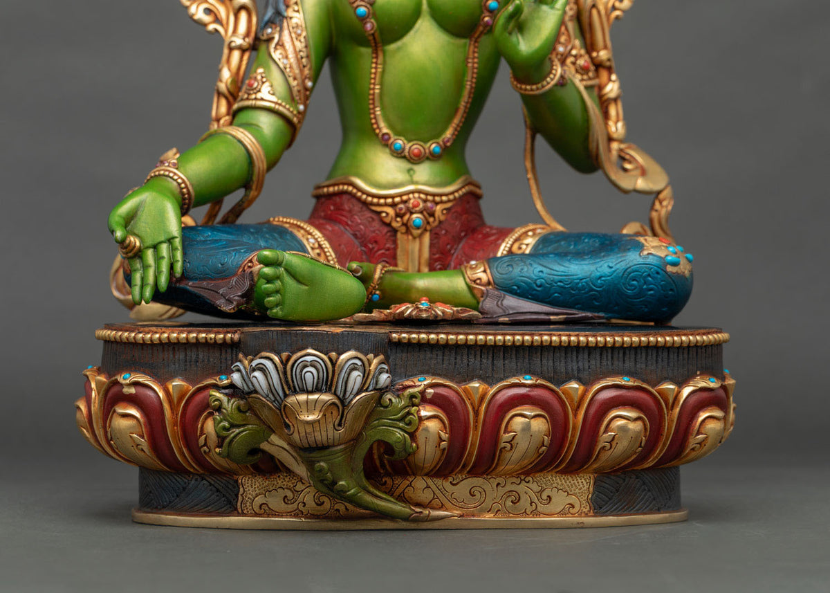 Acrylics-Painted Green Tara Statue - Goddess of Universal Compassion