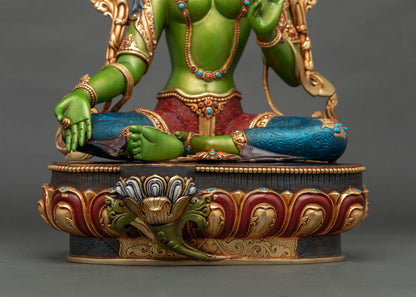 Acrylics-Painted Green Tara Statue - Goddess of Universal Compassion