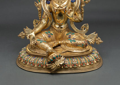 Blessed Green Tara | 24K Gold Gilded Copper Sculpture