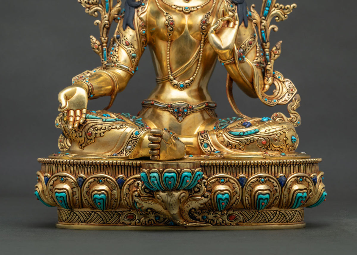 Beautiful Green Tara Statue from Nepal – Tibetan Buddhist Altarpiece