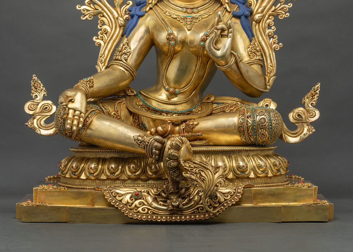 Enthroned Green Tara Statue | 29-Inche Tall Handmade Buddhist Figurine