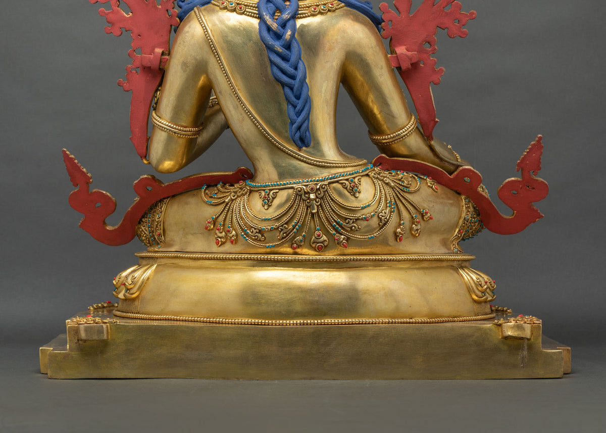Enthroned Green Tara Statue | 29-Inche Tall Handmade Buddhist Figurine