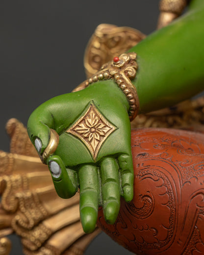 Swift Protector Green Tara Sculpture | Acrylic-Painted Buddhist Statue