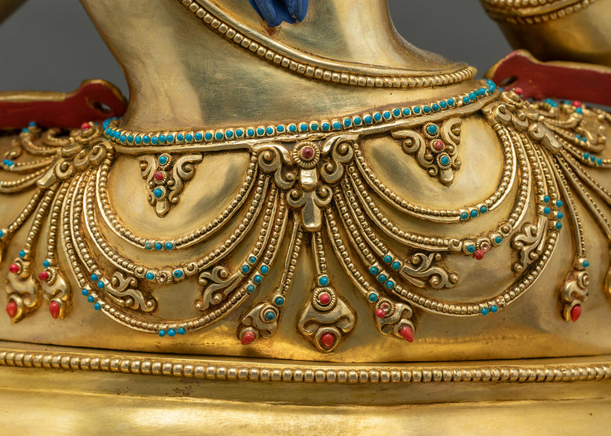 Enthroned Green Tara Statue | 29-Inche Tall Handmade Buddhist Figurine