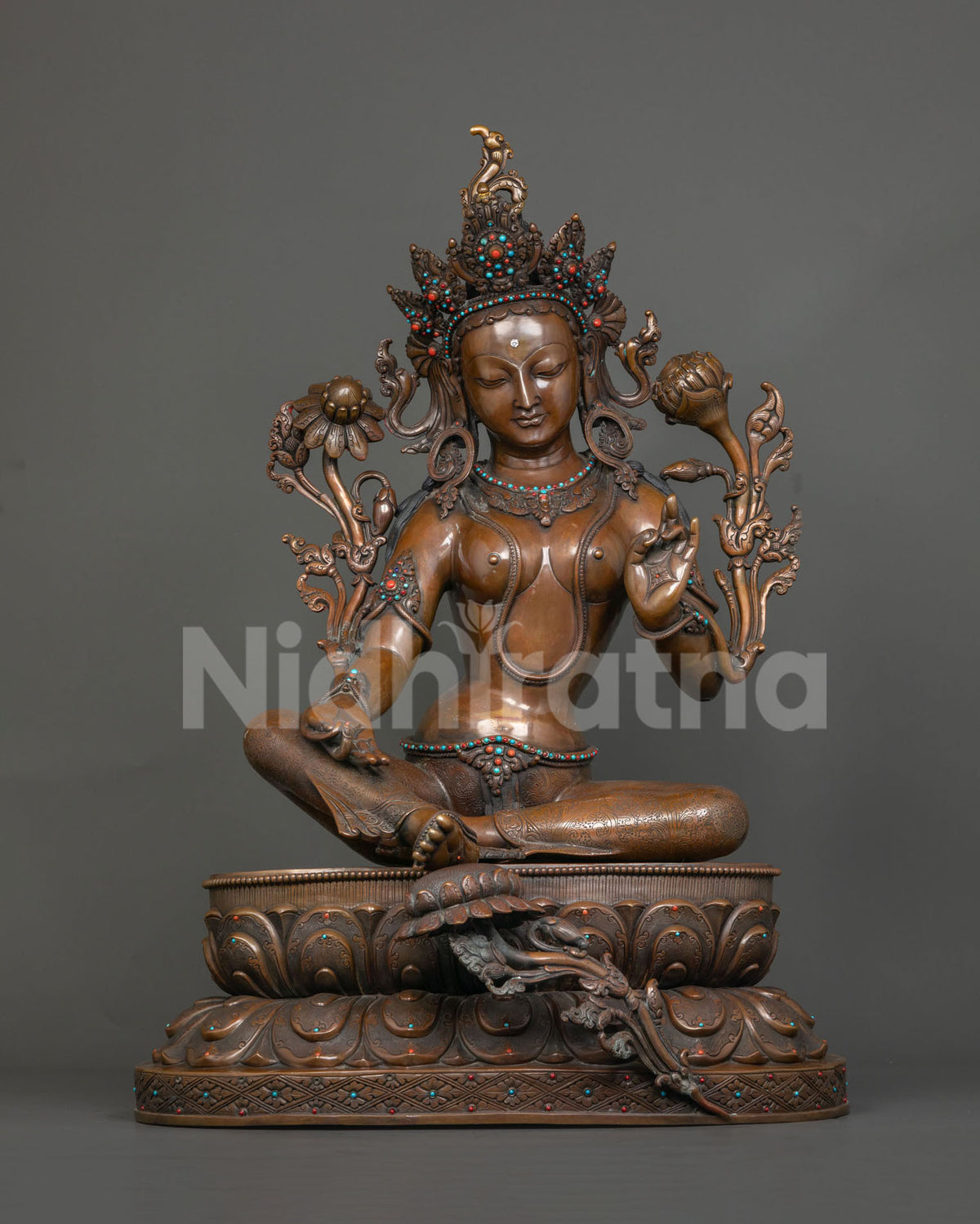 25.6 Inch Big Oxidized Green Tara Statue