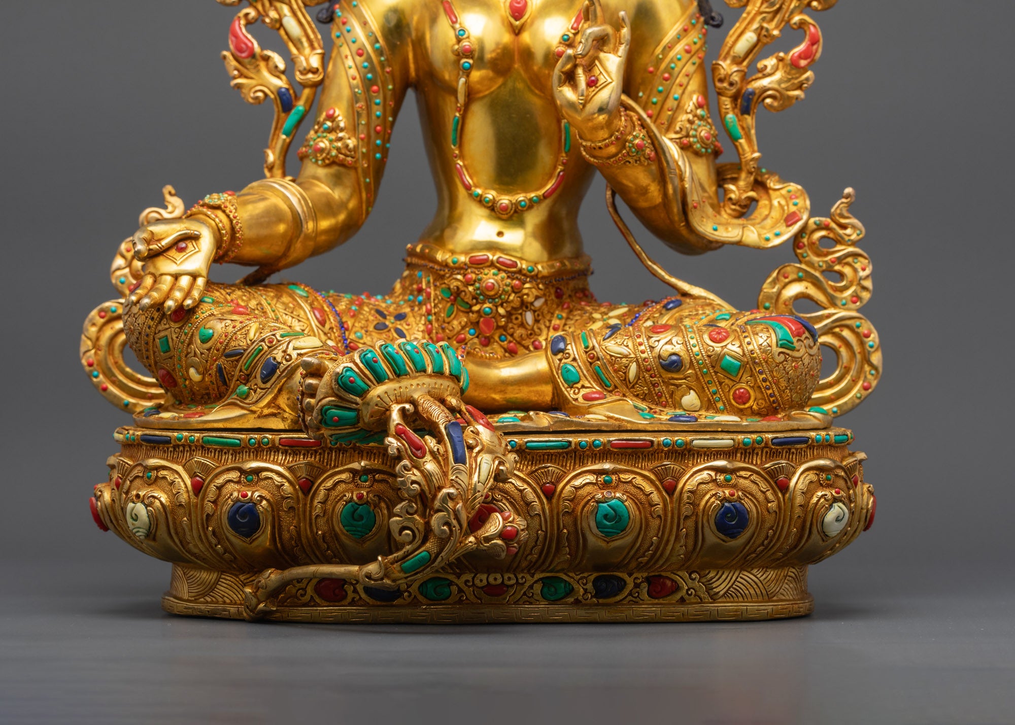 Premium Green Tara Statue | 24K Fire Gold Gilded Goddess of Compassion