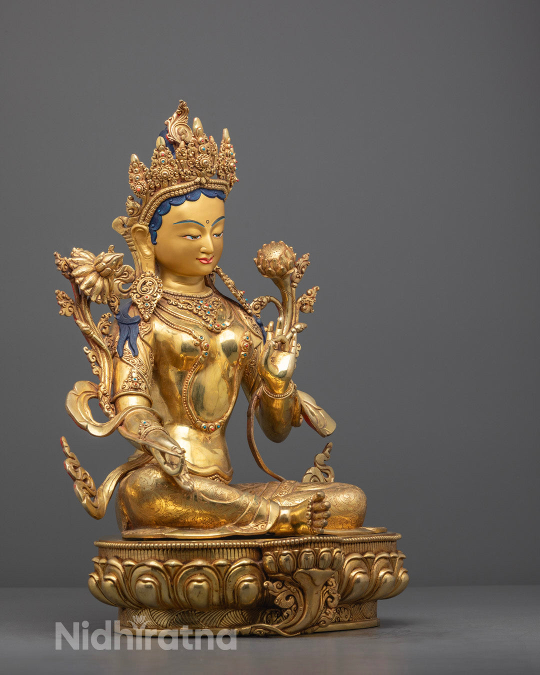 Handcrafted Green Tara Statue | Tibetan Buddhism Goddess