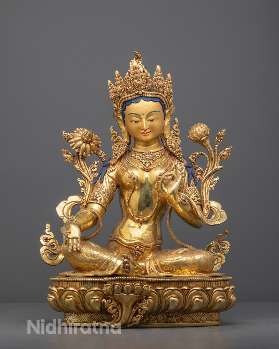 Handcrafted Green Tara Statue | Tibetan Buddhism Goddess