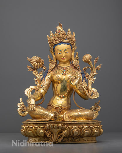 Handcrafted Green Tara Statue | Tibetan Buddhism Goddess