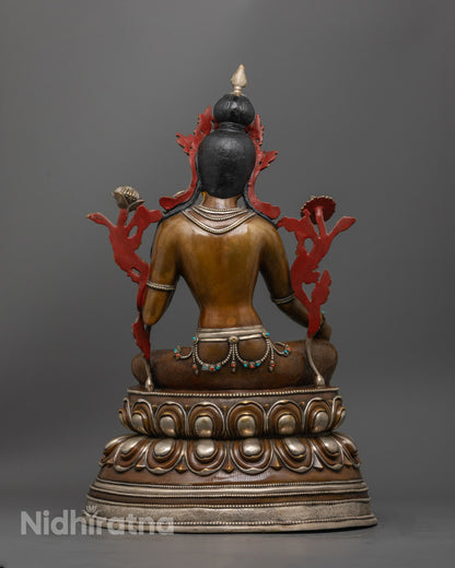 Green Tara Statue with Silver and Gold | Himalayan Goddess Tara