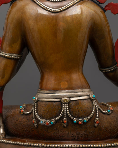 Green Tara Statue with Silver and Gold | Himalayan Goddess Tara