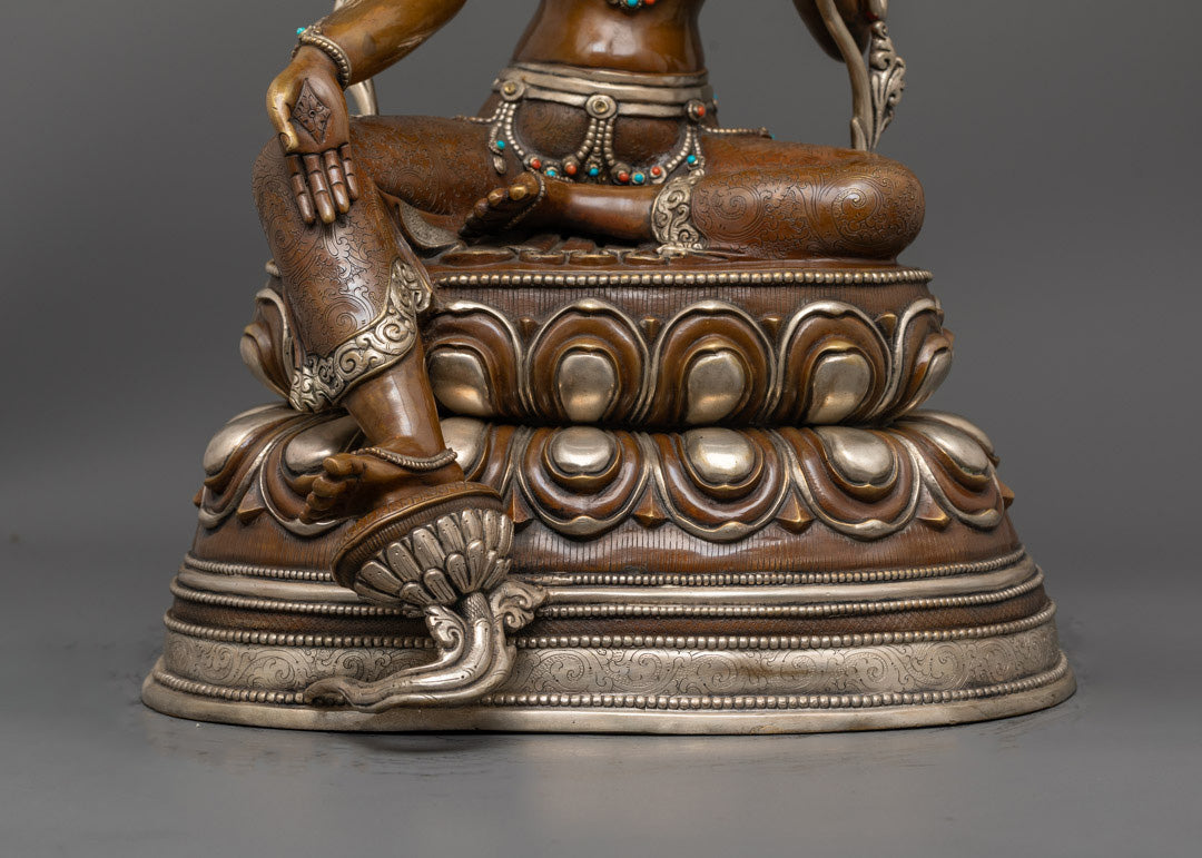 Green Tara Statue with Silver and Gold | Himalayan Goddess Tara