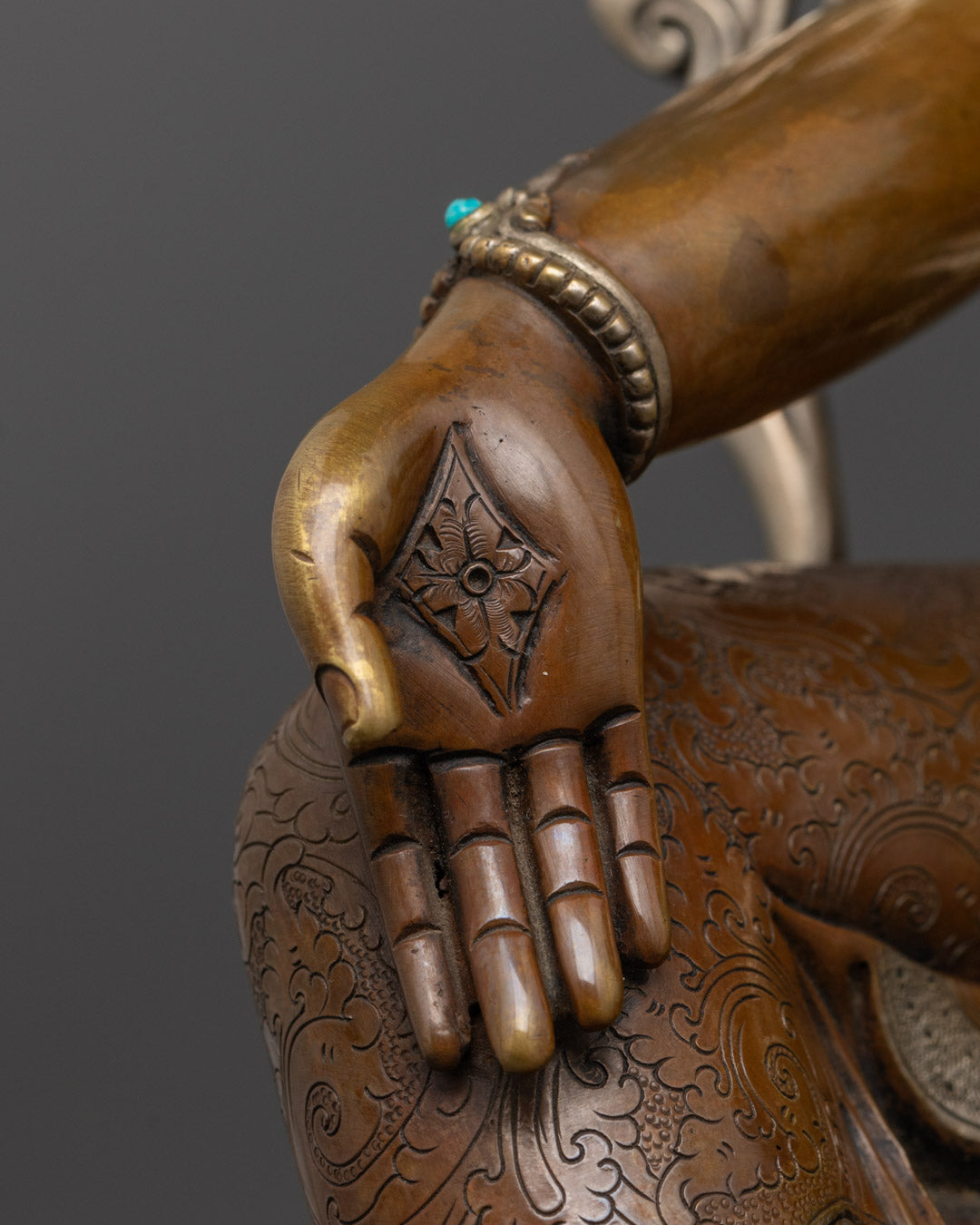 Green Tara Statue with Silver and Gold | Himalayan Goddess Tara