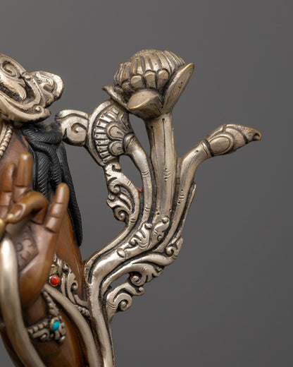 Green Tara Statue with Silver and Gold | Himalayan Goddess Tara