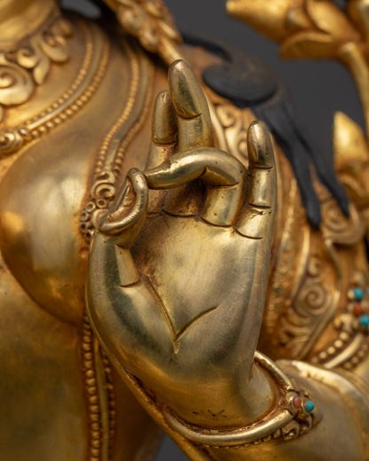 Handcrafted Green Tara Statue | Tibetan Buddhist Sculpture