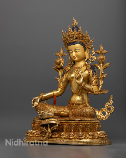 Green Tara Statue | Buddhist Goddess of Compassion in Meditation Pose
