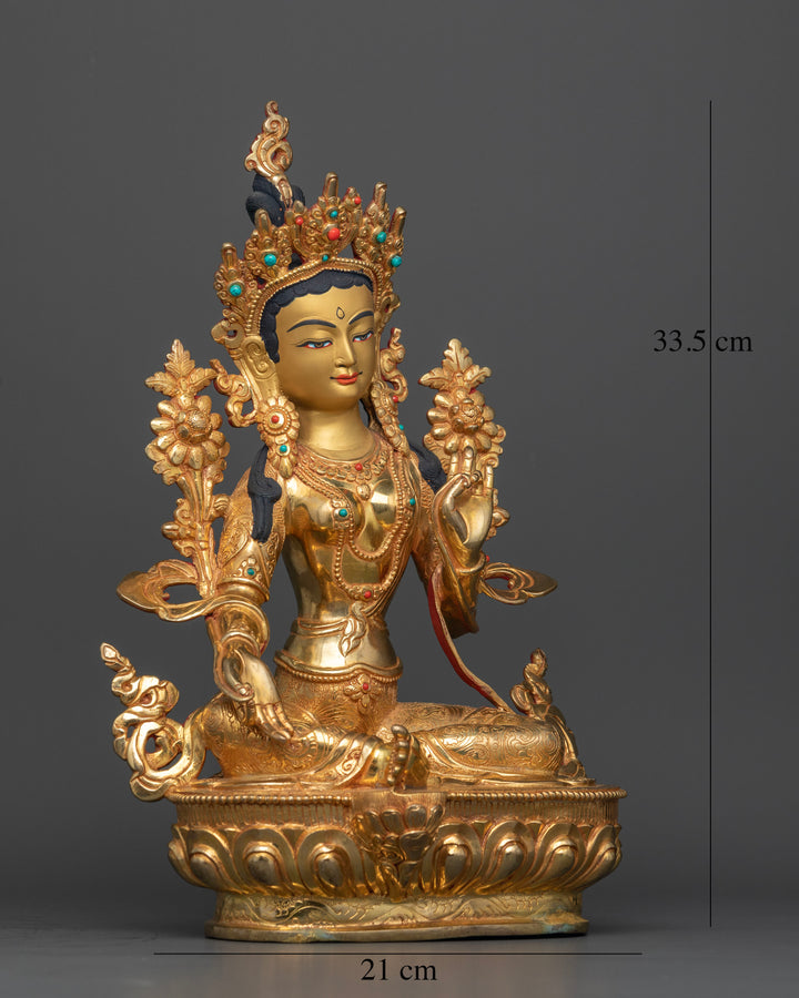 Gold Glided Green Tara Sculpture