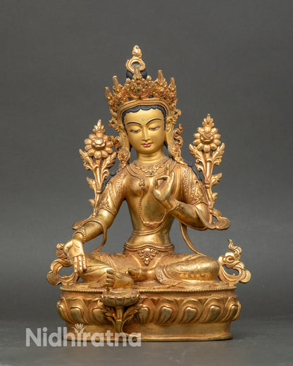 Green Tara Devotional Statue for meditation and home altar, handcrafted Himalayan goddess
