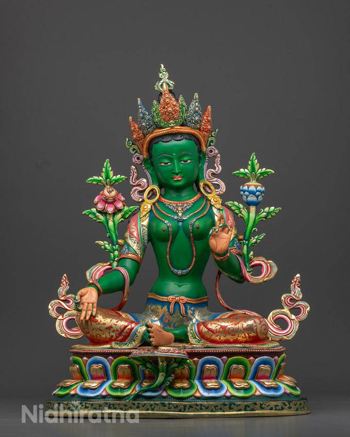 Beautifully Colored Green Tara Statue | Green Tara mantra Statue for Spiritual Healing