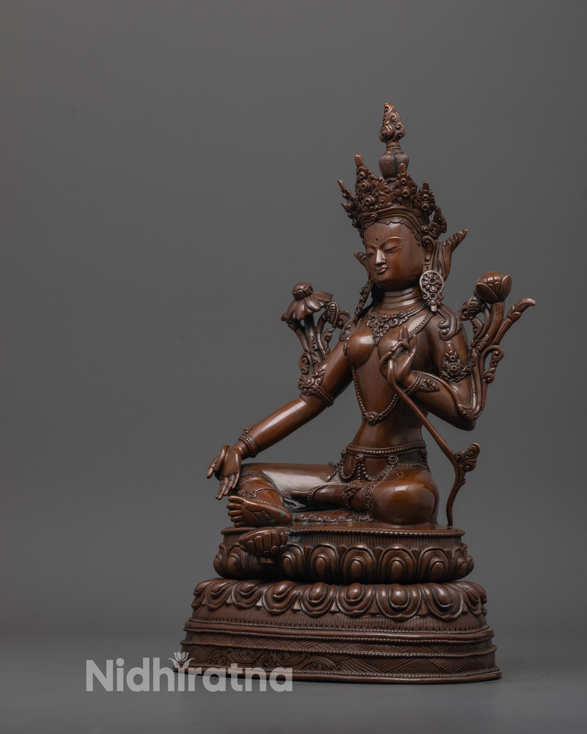 Dark Oxidized Green Tara Statue | Timeless Spiritual Elegance