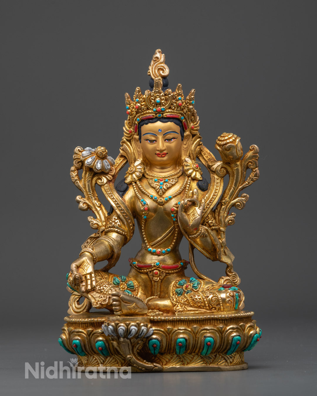 Green Tara Statue for Sale – 24K Gold Gilded Buddhist Art for Peace