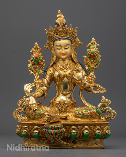 Green Tara Statue | Hand-Carved Tibetan Sculpture