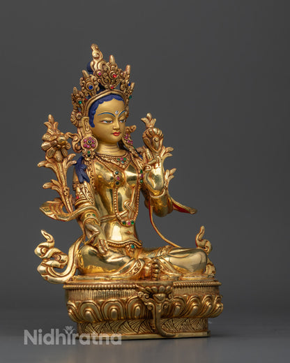 Green Tara Statue – Handcrafted Nepalese Goddess Sculpture with 24K Gold Finish