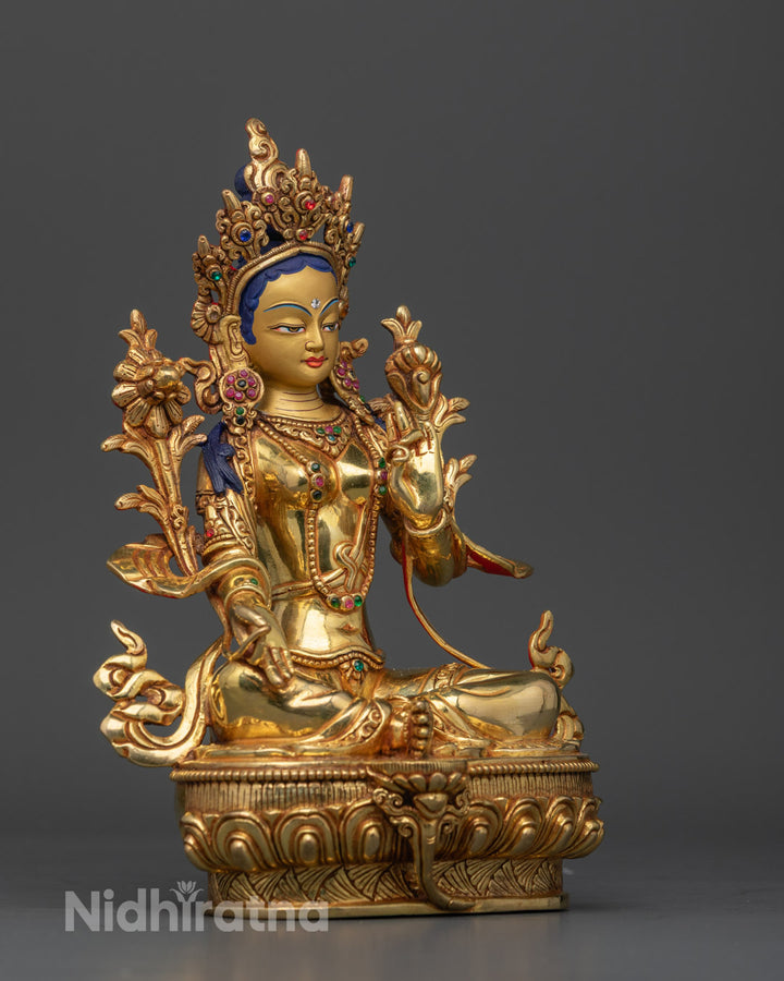 Green Tara Statue – Handcrafted Nepalese Goddess Sculpture with 24K Gold Finish